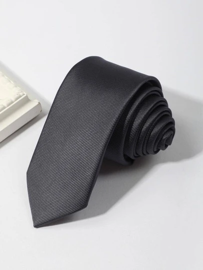 1pc Men Fashionable Solid Deep Grey Skinny Striped Versatile Necktie Suitable For Business And Daily Wear Men Necktie