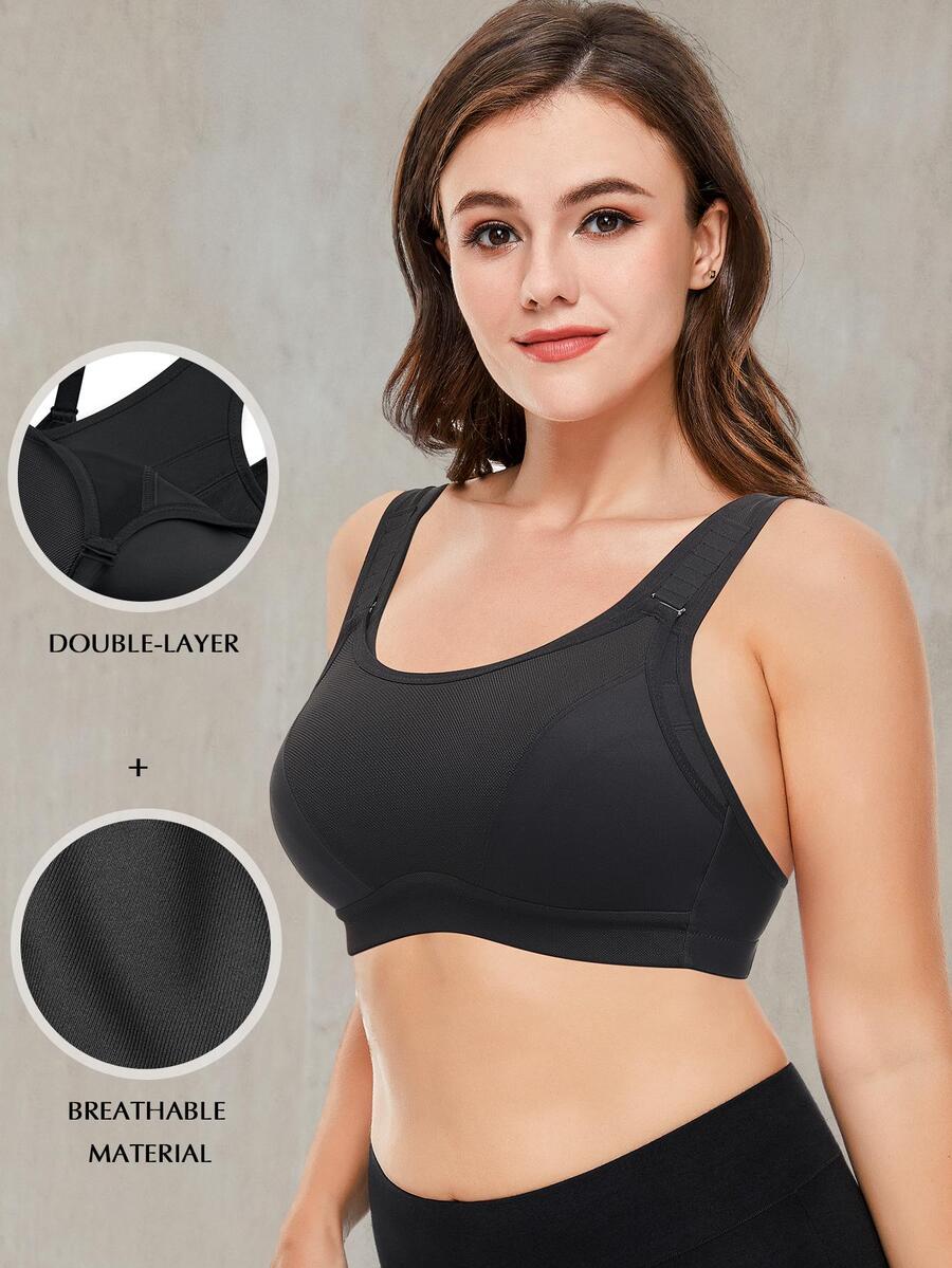 Wingslove Plus Size Seamless Comfortable Sports Bra - Black - View 1