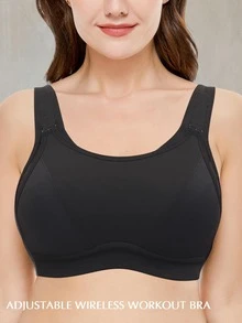 Wingslove Plus Size Seamless Comfortable Sports Bra - Black - View 3