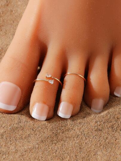 2pcs/set Fashionable Cubic Zirconia Decor Toe Ring For Women For Daily Decoration