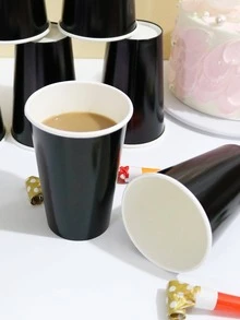10入組素色一次性杯子派對用鏡面黑色紙杯 - 黑色 - 查看 7