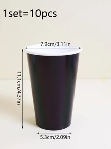 10入組素色一次性杯子派對用鏡面黑色紙杯 - 黑色 - 查看 2