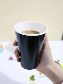 10入組素色一次性杯子派對用鏡面黑色紙杯 - 黑色 - 查看 5