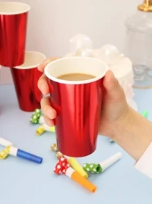 10入組素色一次性杯派對用鏡面紅紙杯 - 紅色 - 查看 4