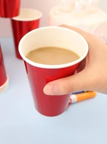 10入組素色一次性杯派對用鏡面紅紙杯 - 紅色 - 查看 6