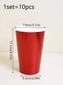 10入組素色一次性杯派對用鏡面紅紙杯 - 紅色 - 查看 2
