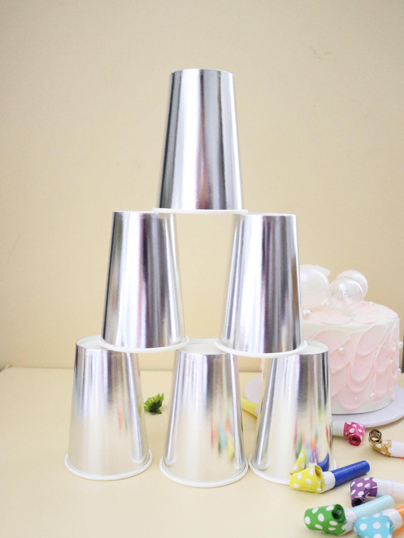 10pcs Metallic Disposable Cup, Mirror Surface Silver Paper Cup For Party - Silver - View 1