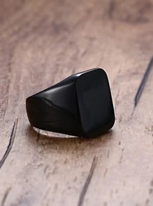 1 chiếc nhẫn vuông tối giản, màu vàng và đen dành cho nam, phụ kiện - màu đen - Xem 2