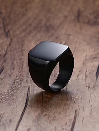 1 件简约方形密封戒指，金色和黑色，男士，配饰