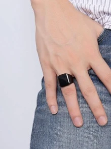 1 chiếc nhẫn vuông tối giản, màu vàng và đen dành cho nam, phụ kiện - màu đen - Xem 3