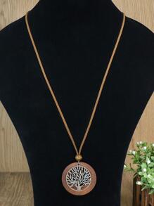 TopHanqi 1pc Bohemian Bronze Tree Decor Round Pendant Necklace For Women For Outdoor Travel - Bronze - View 2