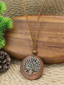 TopHanqi 1pc Bohemian Bronze Tree Decor Round Pendant Necklace For Women For Outdoor Travel - Bronze - View 3