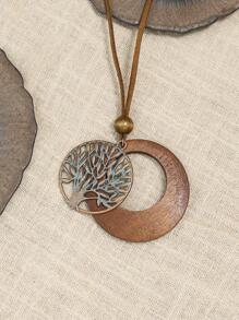 TopHanqi 1pc Bohemian Bronze Tree Decor Round Pendant Necklace For Women For Outdoor Travel - Bronze - View 4