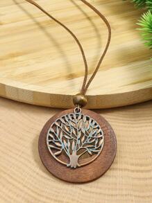 TopHanqi 1pc Bohemian Bronze Tree Decor Round Pendant Necklace For Women For Outdoor Travel - Bronze - View 5