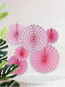 6pcs Paper Fan Decoration, Pink Paper Hanging Decoration, For Party Decor - Pink - View 2