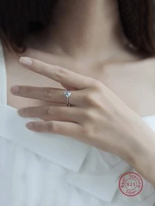 1 Máy Tính Thời Trang Đính Đá Cubic Zirconia Trang Trí Nhẫn Bạc Cho Nữ Dự Tiệc Tinh Tế Quà Tặng Ngày Lễ Tình Nhân - Bạc - Xem 5