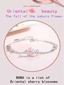 Pulsera Exquisita BONA de Plata Esterlina S925 con Circonia Cúbica Rosada, Rhinestone Oxide y Diseño de Flor. Accesorios e Joyería de Gama Alta Ajustable para Damas, Regalo de Navidad de Pareja, Confesión de Amor con Toque Floral y Elegante para tu Novia. - flores de cerezo rosa - Ver 6
