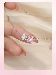 Pulsera Exquisita BONA de Plata Esterlina S925 con Circonia Cúbica Rosada, Rhinestone Oxide y Diseño de Flor. Accesorios e Joyería de Gama Alta Ajustable para Damas, Regalo de Navidad de Pareja, Confesión de Amor con Toque Floral y Elegante para tu Novia. - flores de cerezo rosa - Ver 9