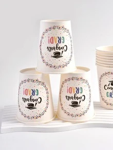 10入組字母圖形一次性杯子畢業派對白杯子 - 白色 - 查看 4