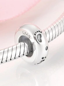 MAGIC CHARMS 1pc Simple Cubic Zirconia Footprint Decor Sterling Silver Bead For DIY Jewelry Making - Silver - View 2