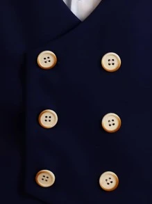 蝴蝶結 雙排釦撞色男童（小）兩件套 - 藍白色 - 查看 5