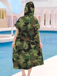 1pc Camo Pattern Microfiber Bath Towel, Hooded Wearable Bath Towel For Adults - Multicolor - View 1