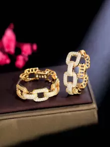 1 对迷人方晶锆石链饰环状耳环，适合女士派对，精美情人节礼物，情人节、妈妈、母亲、母亲节、礼物