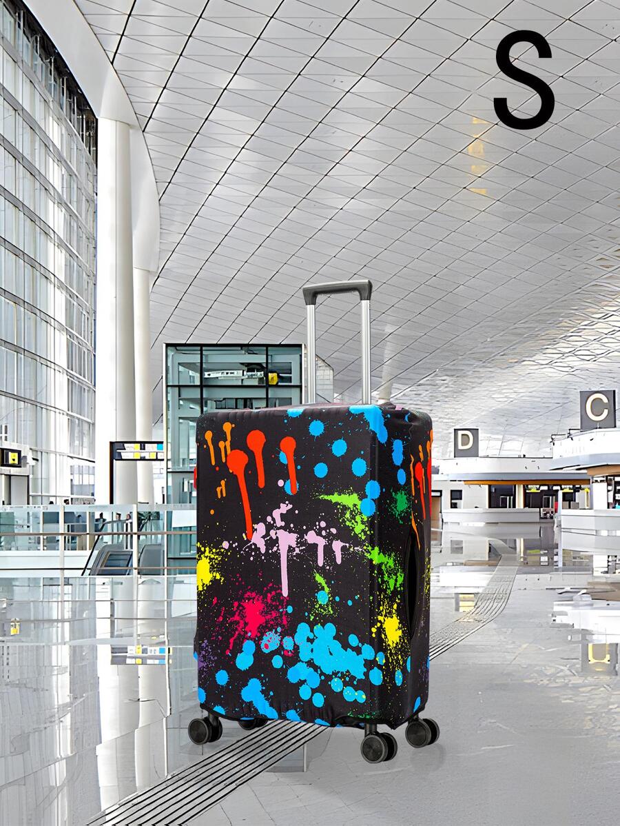 潑墨圖案旅行箱保護套可水洗 - 黑色 - 查看 1