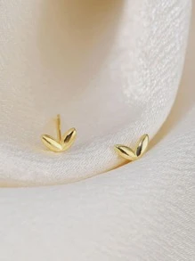 1對極簡迷你愛心設計耳釘適合女士適用於日常穿著 - 金黃色 - 查看 3