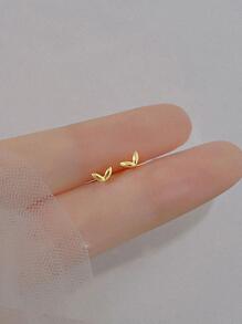 1對極簡迷你愛心設計耳釘適合女士適用於日常穿著 - 金黃色 - 查看 4