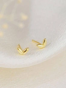 1對極簡迷你愛心設計耳釘適合女士適用於日常穿著 - 金黃色 - 查看 2