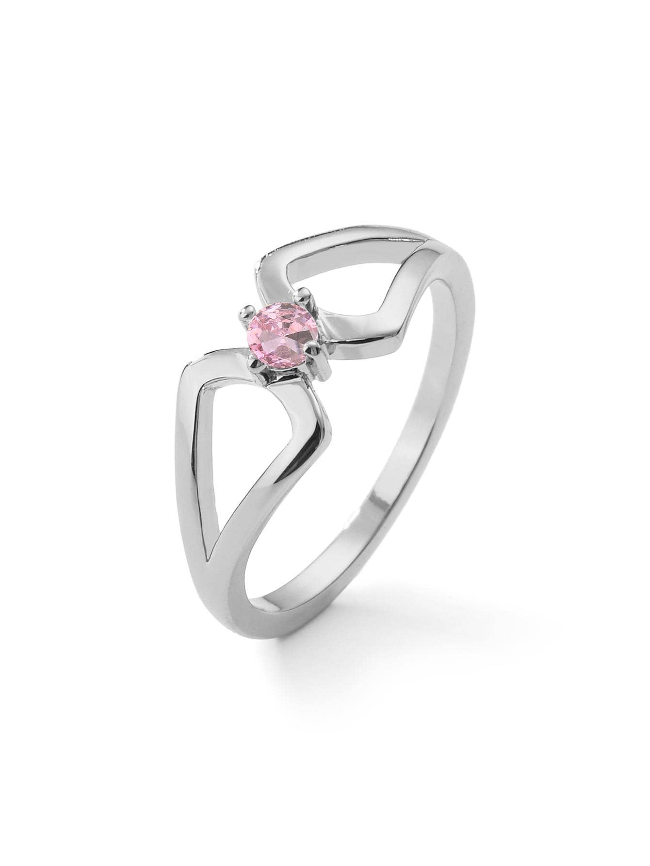 1入組粉色方晶鋯石裝飾女士戒指 - 粉色 - 查看 1