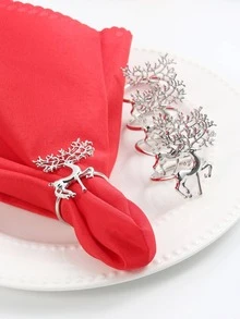 4入組麋鹿裝飾餐巾環 - 銀色 - 查看 2