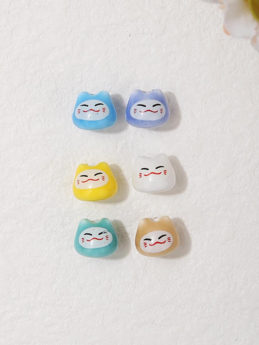 6 piezas/set Cuenta DIY dulce con diseño de gato para mujeres para la fabricación de joyas de bricolaje - Multicolor - Ver 1