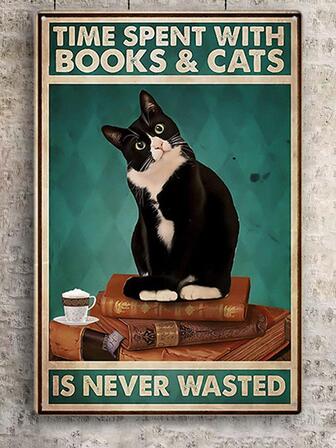 1 pieza Decoración hierro colgante con estampado de gato de dibujos animados y letra signo para casa