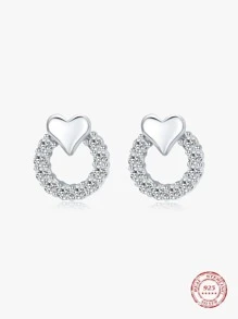 1對時尚方晶鋯石和心形裝飾純銀女士耳釘適合派對精美情人節禮物