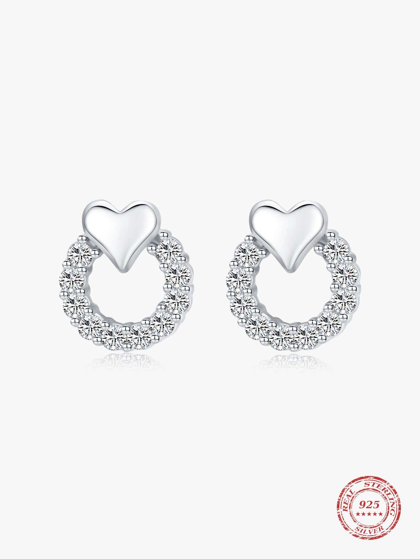 1對時尚方晶鋯石和心形裝飾純銀女士耳釘適合派對精美情人節禮物