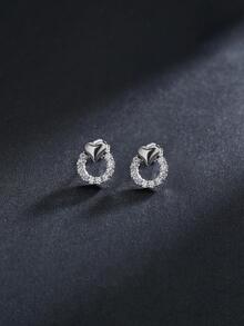 1對時尚方晶鋯石和心形裝飾純銀女士耳釘適合派對精美情人節禮物