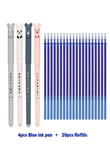 4pcs Cartoon Design Gel Pen & 20pcs Refill, Cute Writing Pen For Students