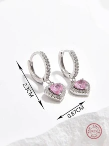 1對魅力四射粉色方晶鋯石愛心設計純銀耳墜適合女士適合婚禮派對首飾類情人節禮品 - 銀色 - 查看 5