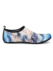 1pair Sporty Anti-slip Sneakers, Galaxy Pattern Fabric Low Top Aqua Socks