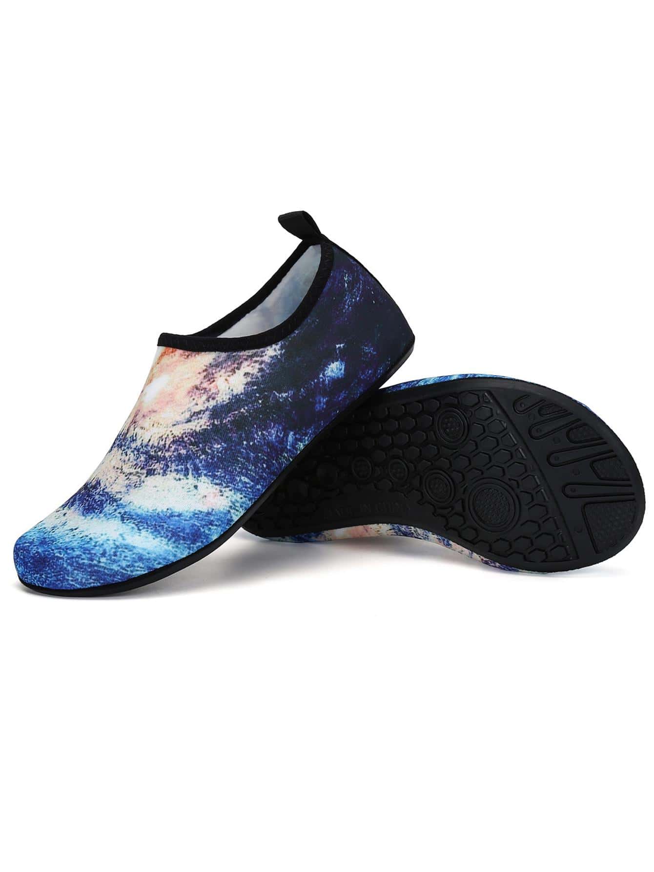 1pair Sporty Anti-slip Sneakers, Galaxy Pattern Fabric Low Top Aqua Socks