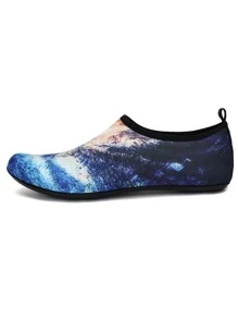 1pair Sporty Anti-slip Sneakers, Galaxy Pattern Fabric Low Top Aqua Socks