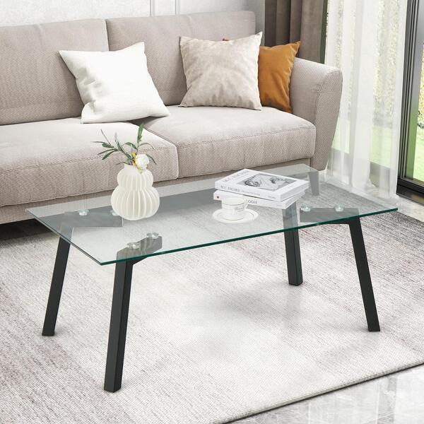 Costway Tempered Glass Coffee Table Modern Center Table with Metal
