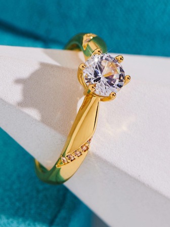 1 件迷人浪漫方晶锆石装饰戒指，适合女士婚礼派对珠宝情人节礼物