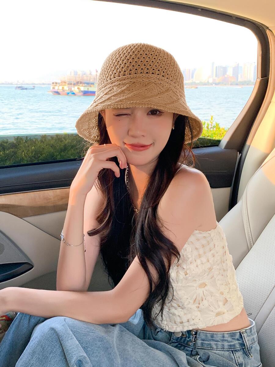 1頂女式透氣交叉繩桶帽，新款口罩桶帽 - 彩色 - 查看 1