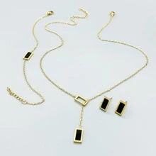 4入組女款時尚珠寶套裝，配有鋼化石矩形黑貝殼不銹鋼項鍊、手鍊、耳環 - 波西米亞風格度假风格，適合於生日、聖誕節、新年和其他節日 - 金黃色 - 查看 4