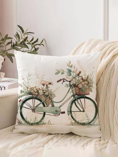1 pièce Motif Vélo Housse De Coussin (Sans Bourre) , Moderne Tissu Taie D'oreiller Pour Domicile