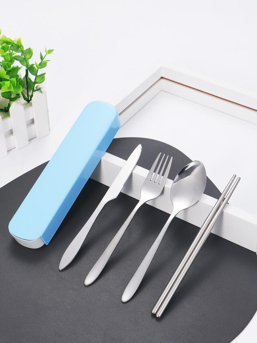 1套不銹鋼餐具套裝 - 藍色 - 查看 1