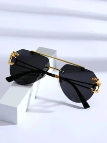 1副男士老虎裝飾橫飾無框太陽鏡適合夏天 - 黑色 - 查看 2